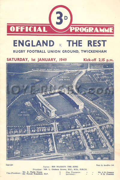 1949 England v The Rest (RFU)  Rugby Programme